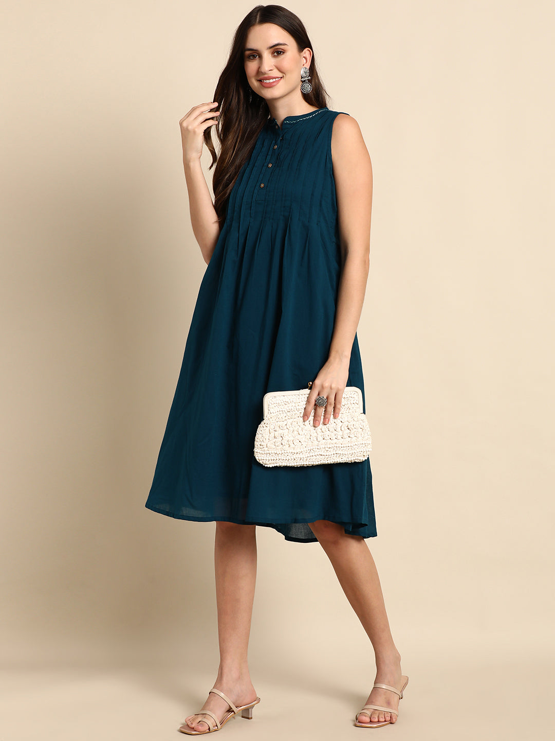 COTTON DRESS TEAL GREEN SLEEVELESS