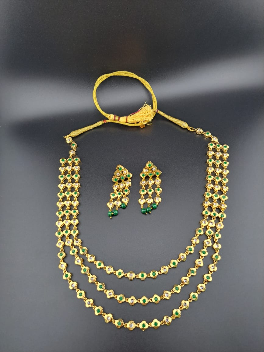HYDERABADI EMERALD GREEN CHANDAN HAAR SET WITH MATCHING EARRINGS