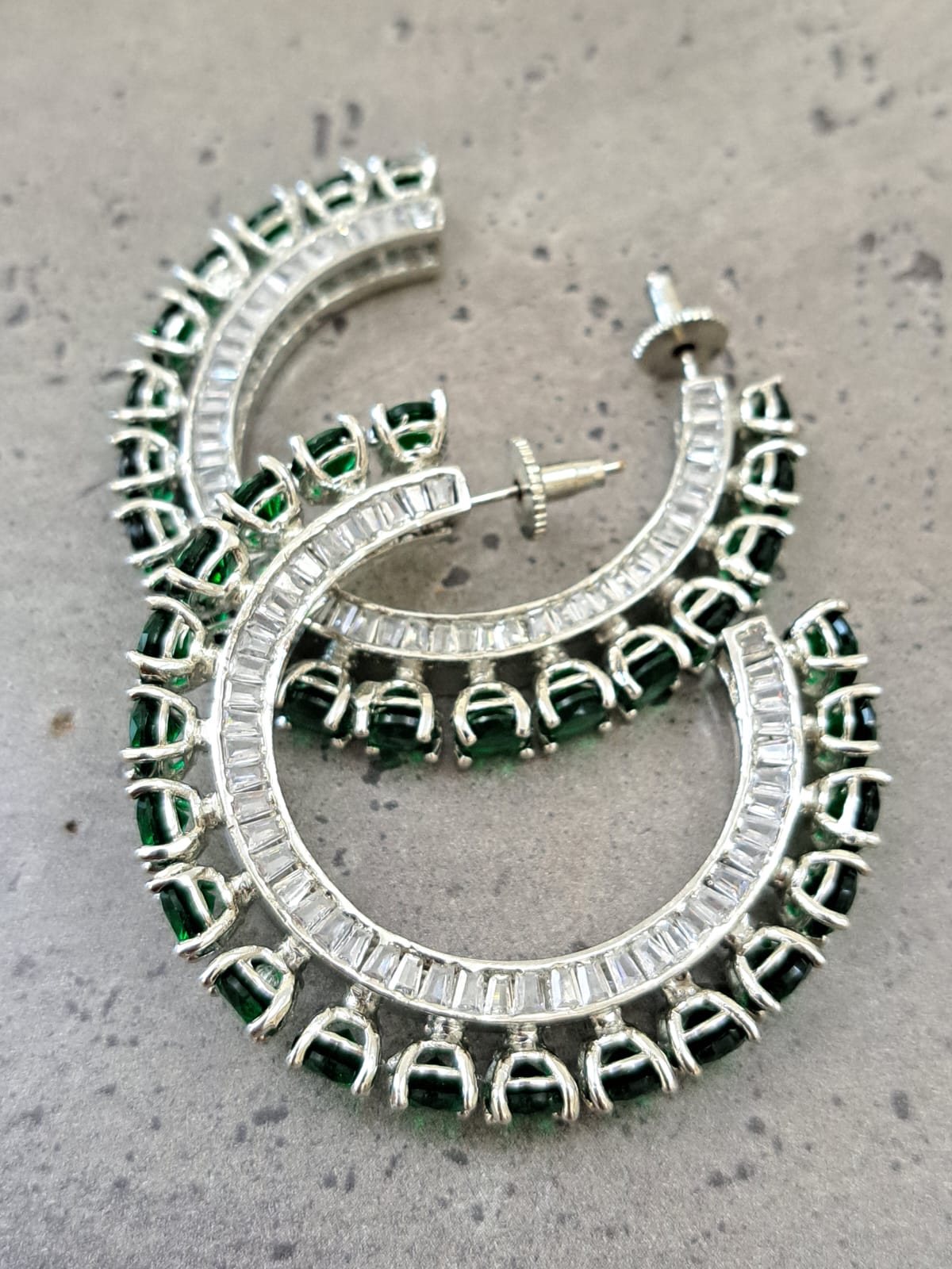 Swarovski-Inspired Green & White Crystal Hoop Earrings