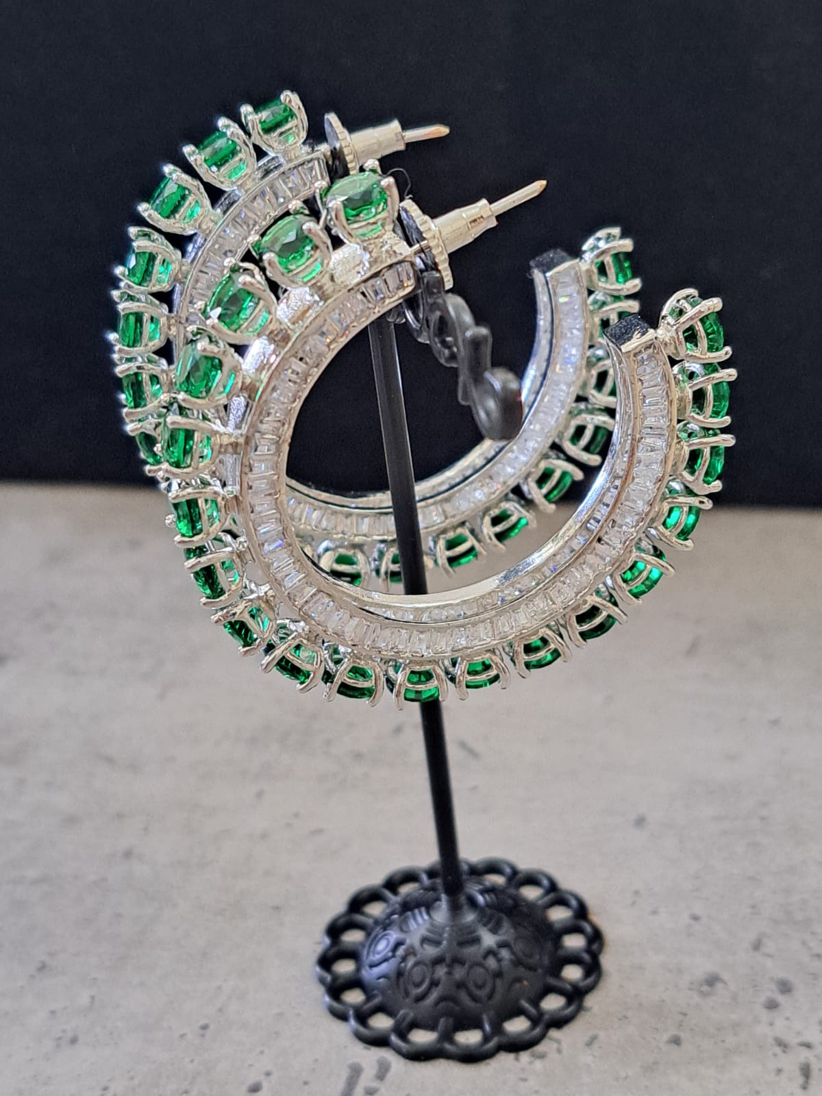 Swarovski-Inspired Green & White Crystal Hoop Earrings