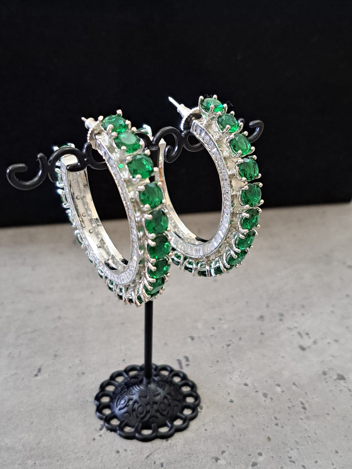 Swarovski-Inspired Green & White Crystal Hoop Earrings