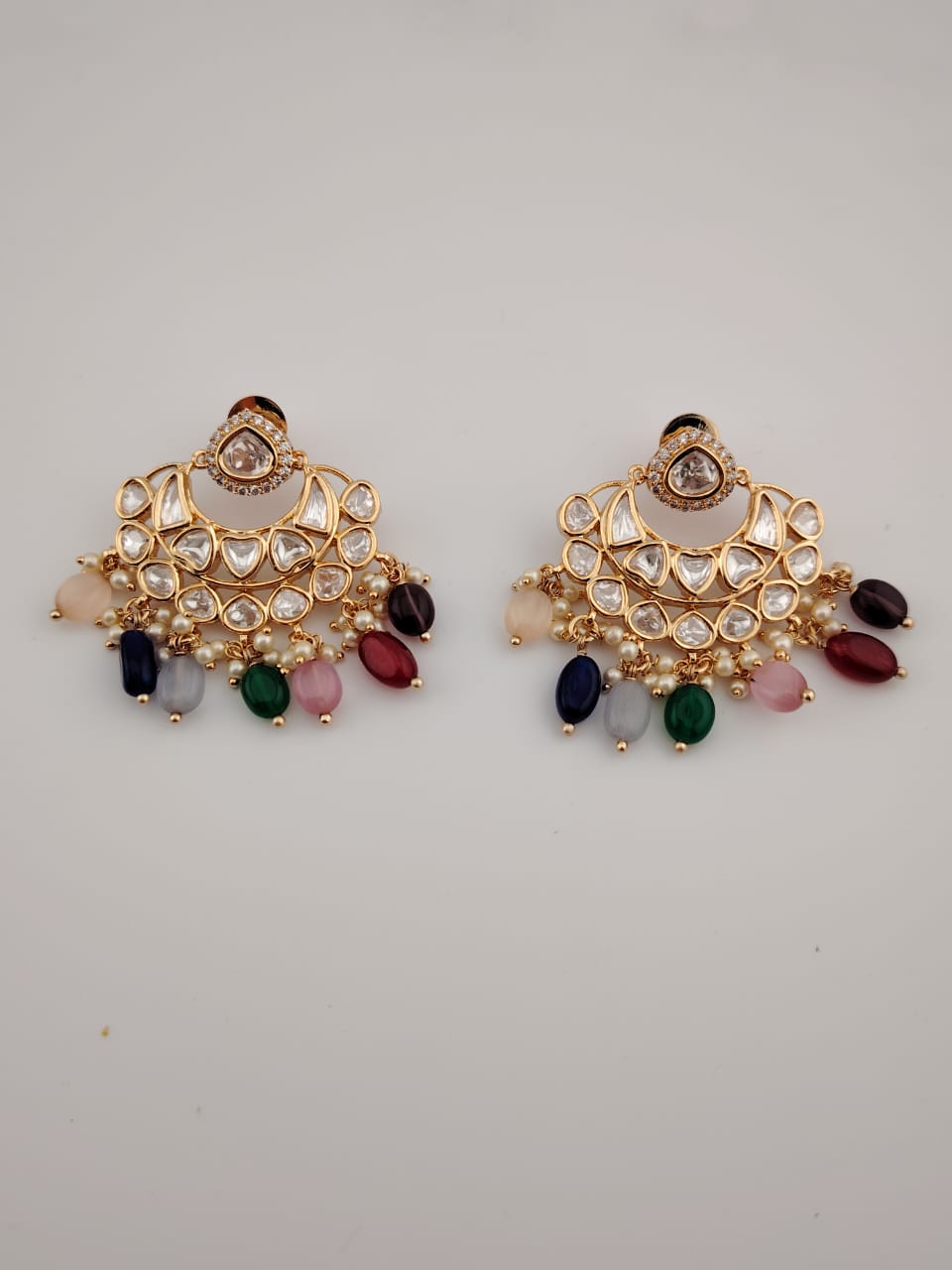 Statement chandbaali with kundans and multicolor onyx beads drops