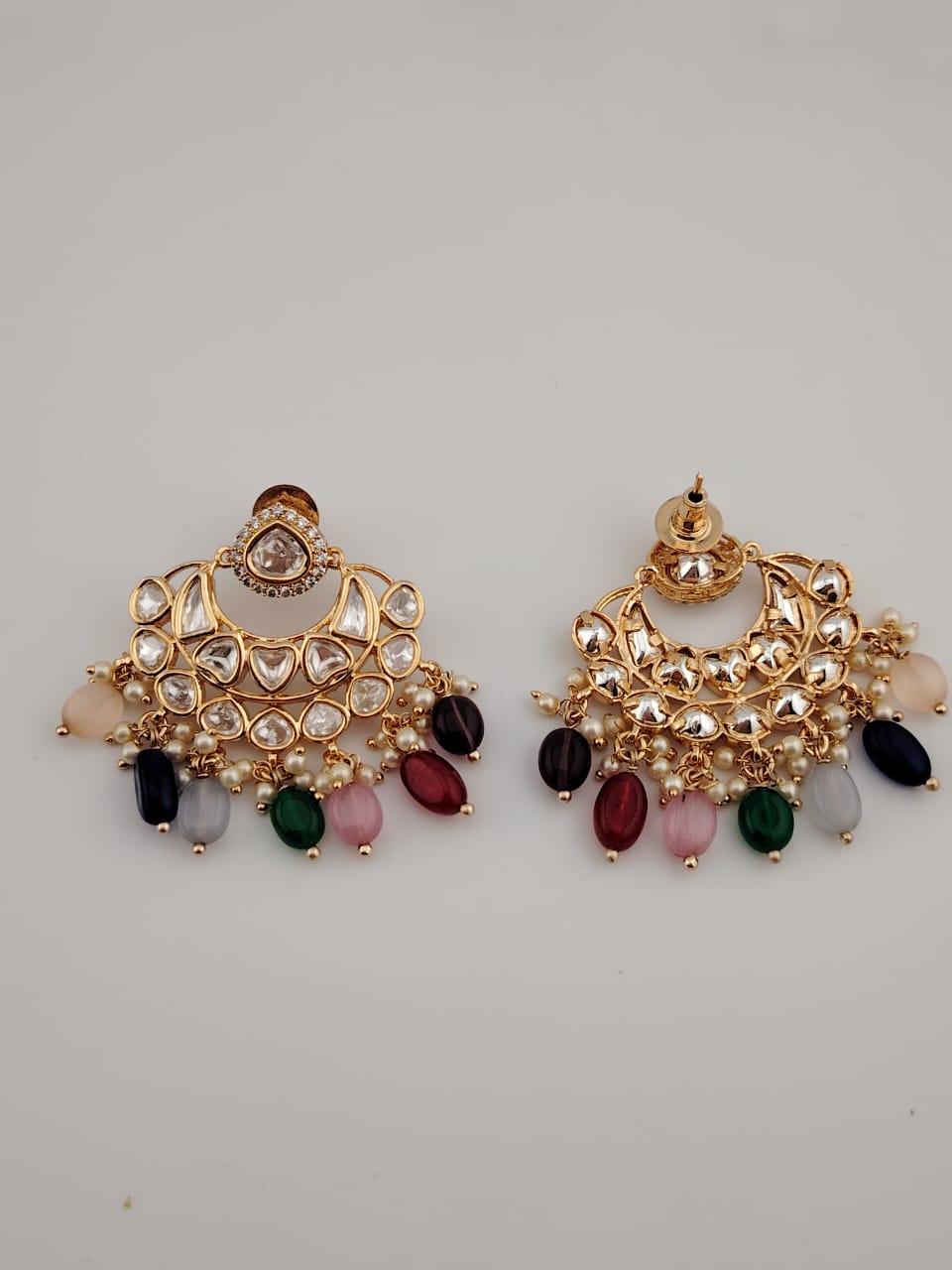 Statement chandbaali with kundans and multicolor onyx beads drops