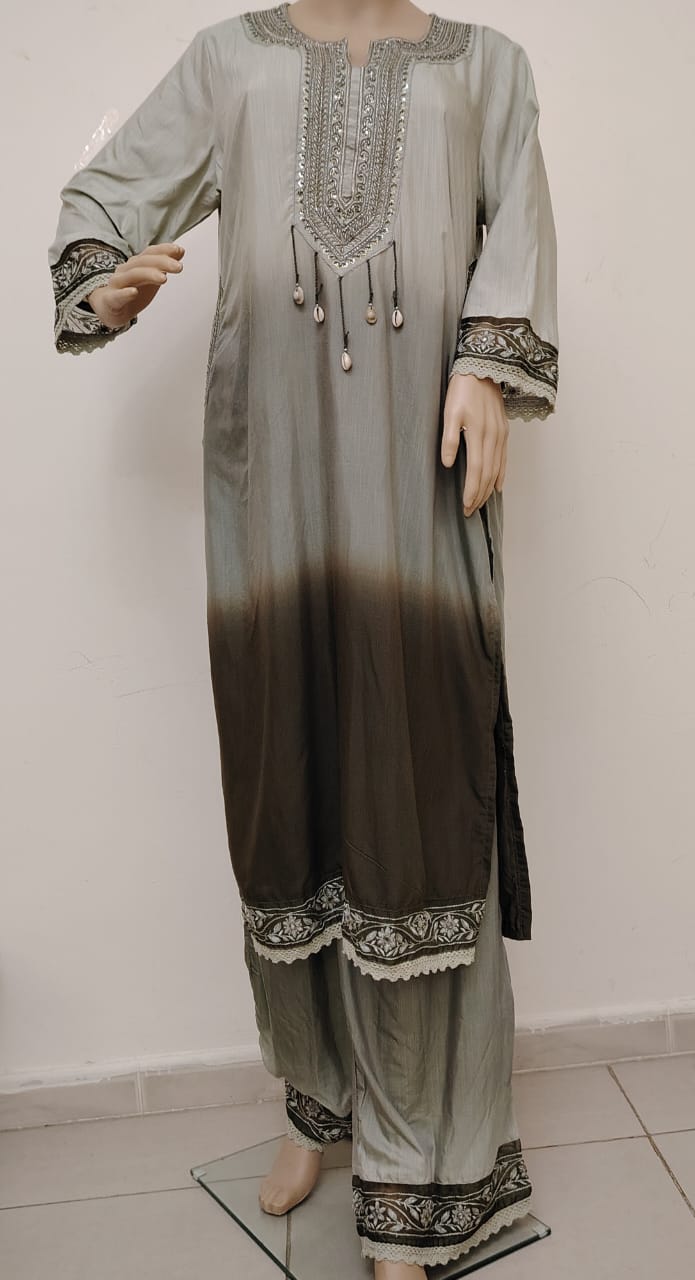 BOHO OMBRE PALAZZO SET WITH ORGANZA AND CROCHET HEM
