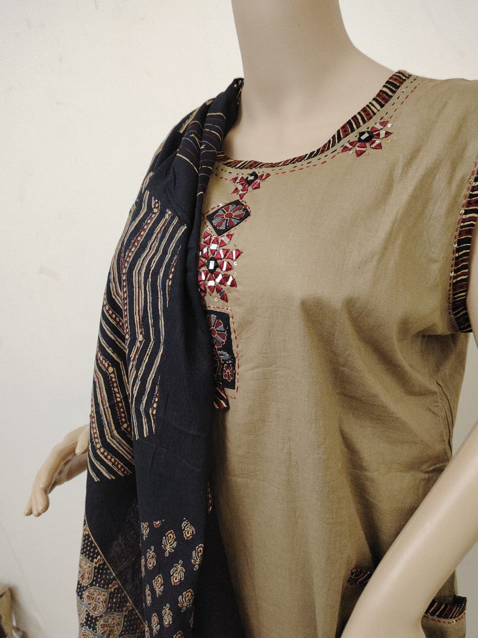 EARTHY AJRAKH MIRROR SALWAAR KAMEEZ SET