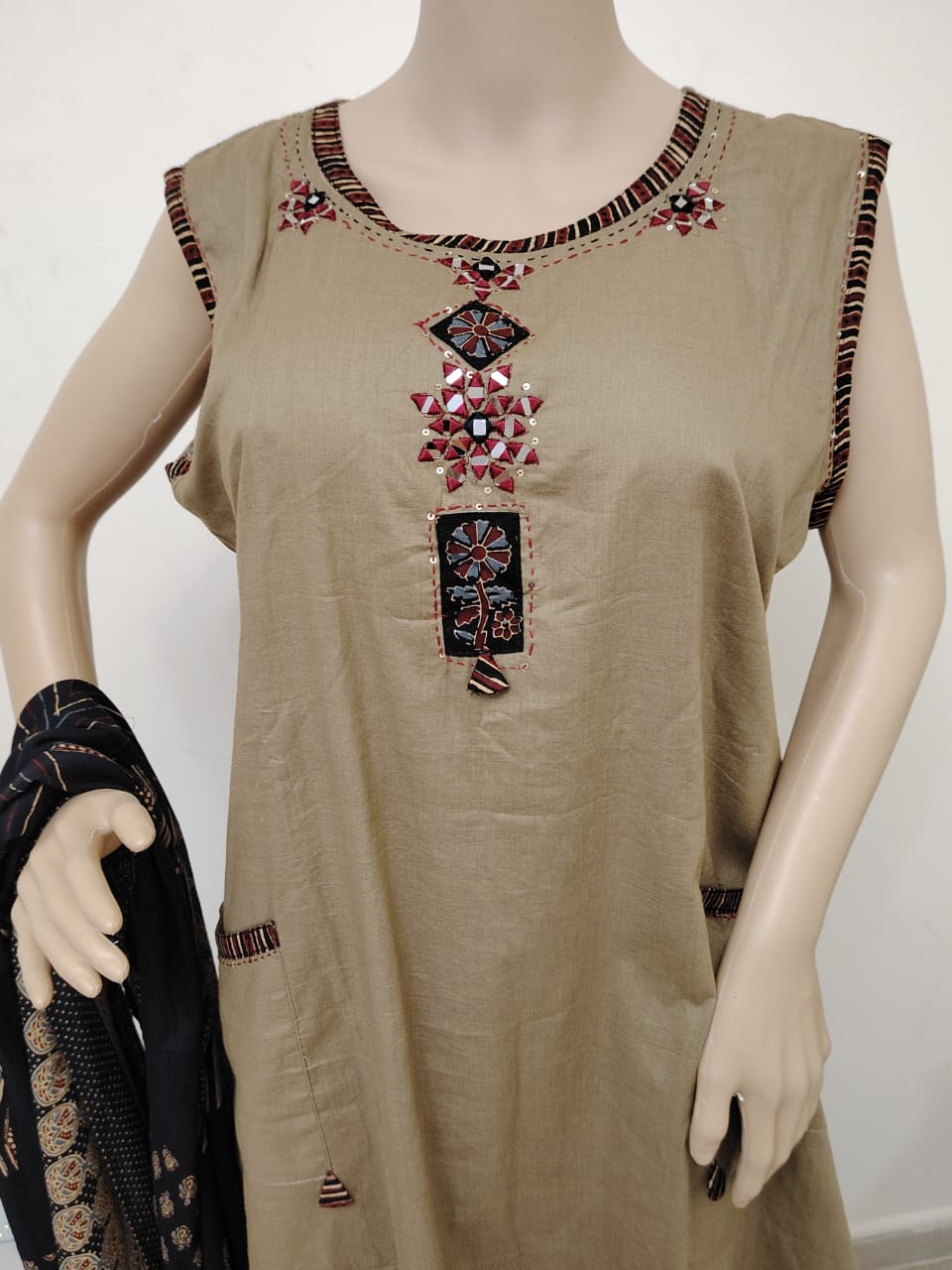 EARTHY AJRAKH MIRROR SALWAAR KAMEEZ SET