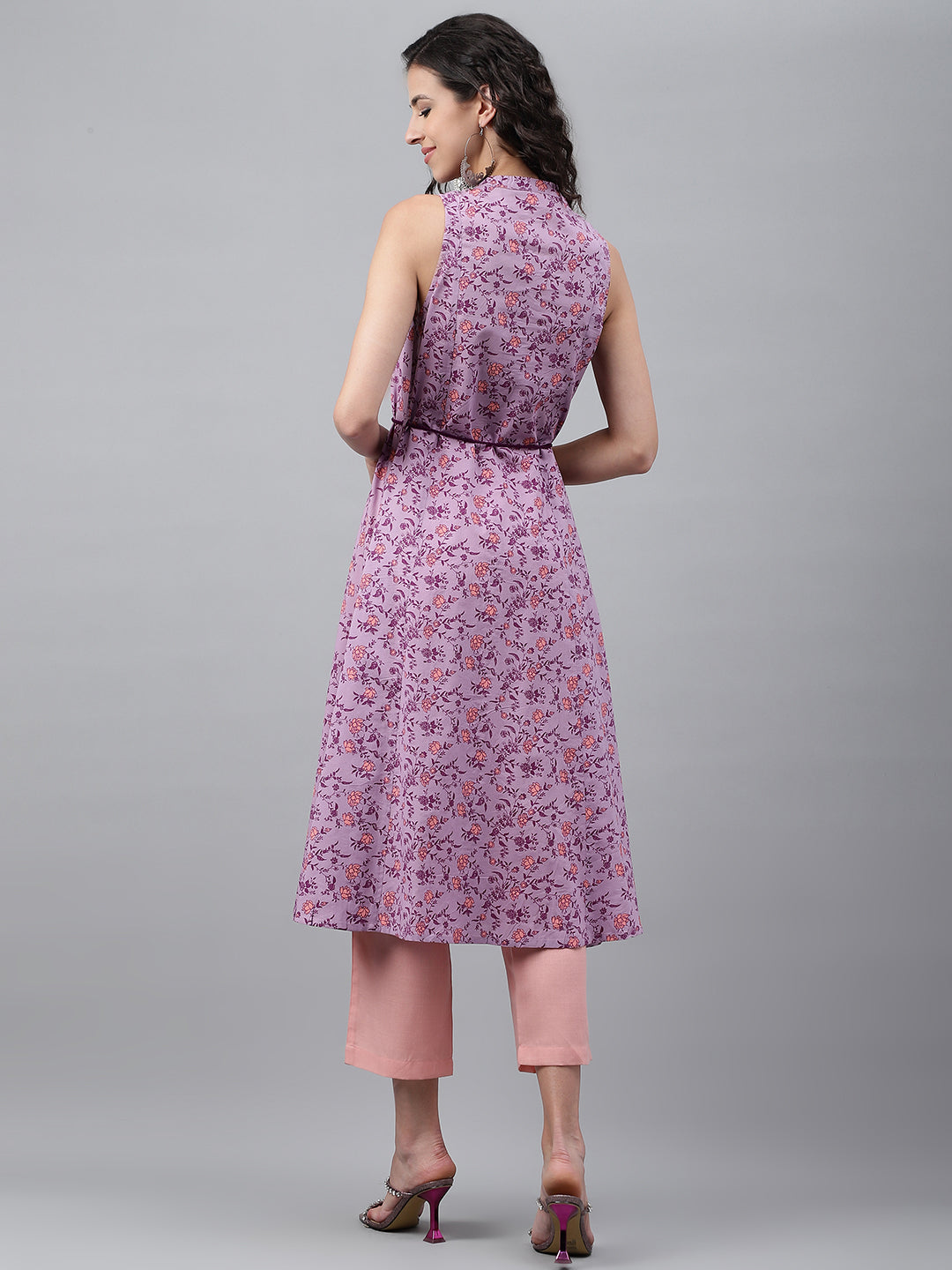 LAVENDER FLORAL TIE-UP MIDI DRESS